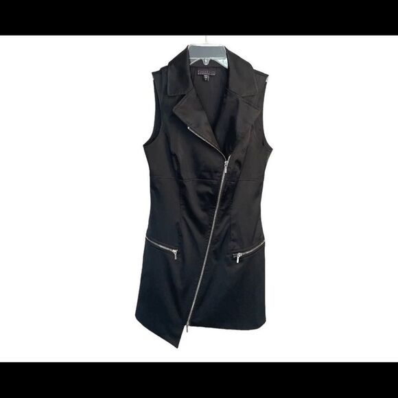 Bebe black satin collared zip up mini dress size small - Picture 4 of 9